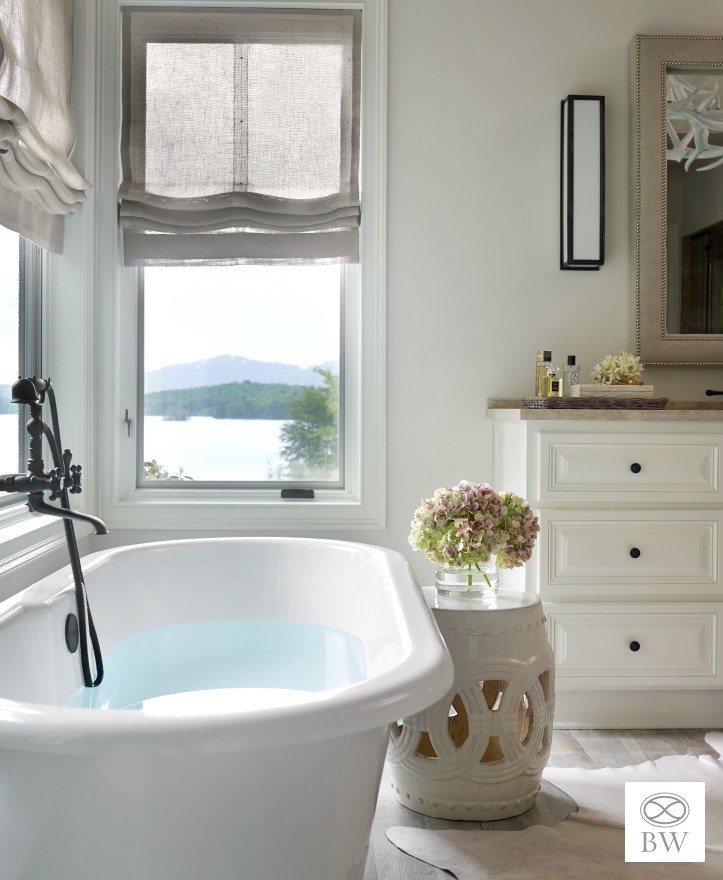 Beth-Webb-Lake-Chatuge-bathroom - Benjamin Moore China White - North facing room paint color