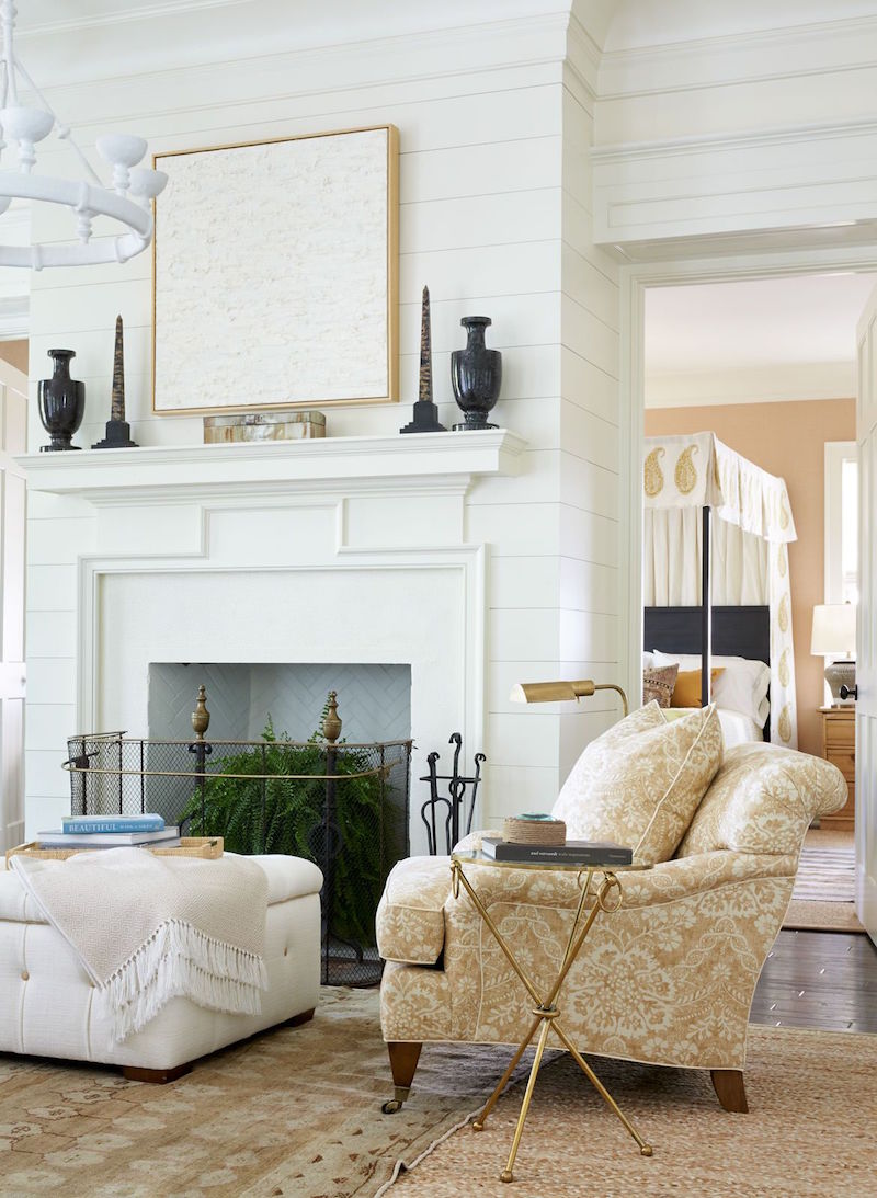 Mark D Sikes - southern living showhouse - gorgeous tone on tone living room - fireplace mantel decorating