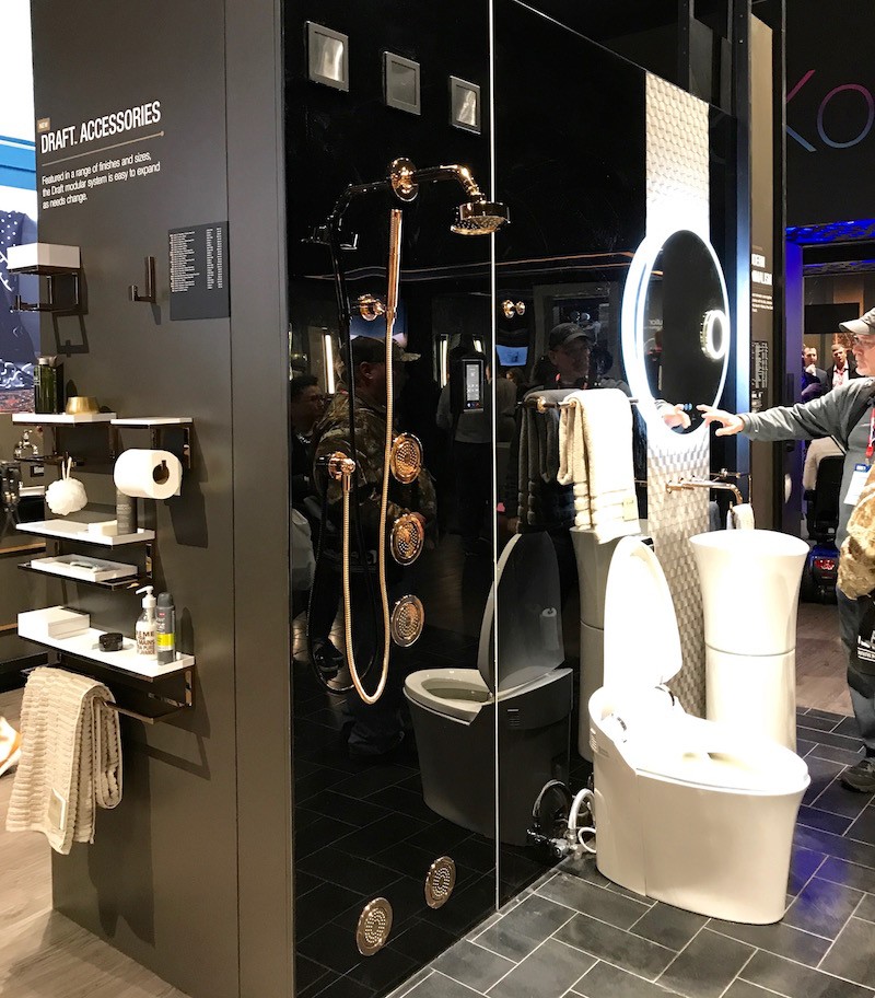 Kohler handsome bath accessories, toilet, rose gold shower hardware KBIS 2019
