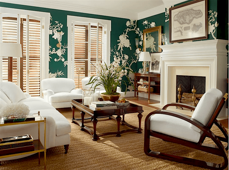 ralph lauren home British Colonial East Indies style with green and white wallpaper -High-Low Ralph Lauren