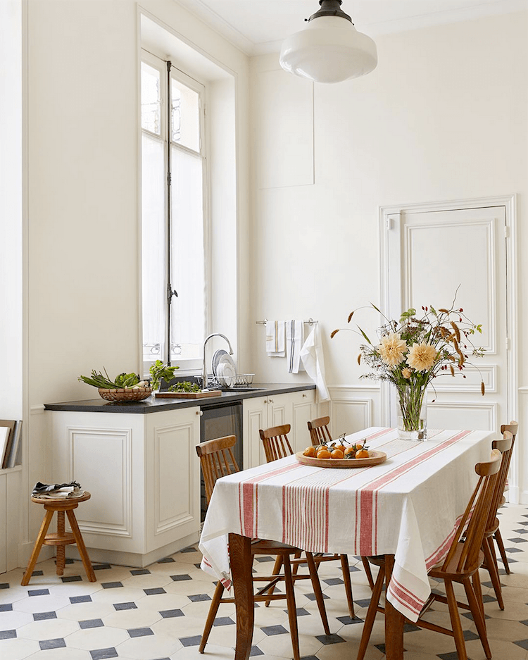 Timeless kitchen - Parisian apartment- encaustic cement floor @abkasha on instagram - Betsy kasha