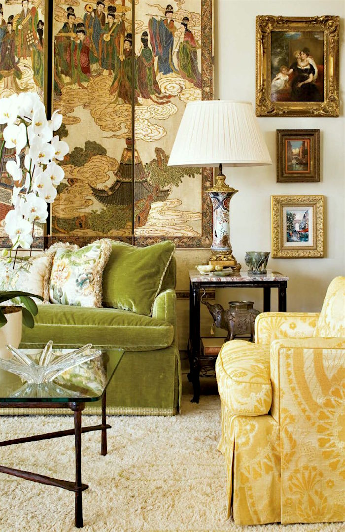 Chinoiserie screen - color scheme - green - yellow - neutral