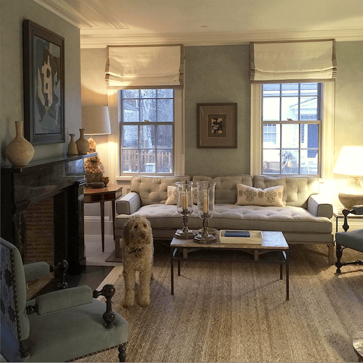 Steven Gambrel - instagram - summer home -Sag Harbor living room - monochromatic interiors