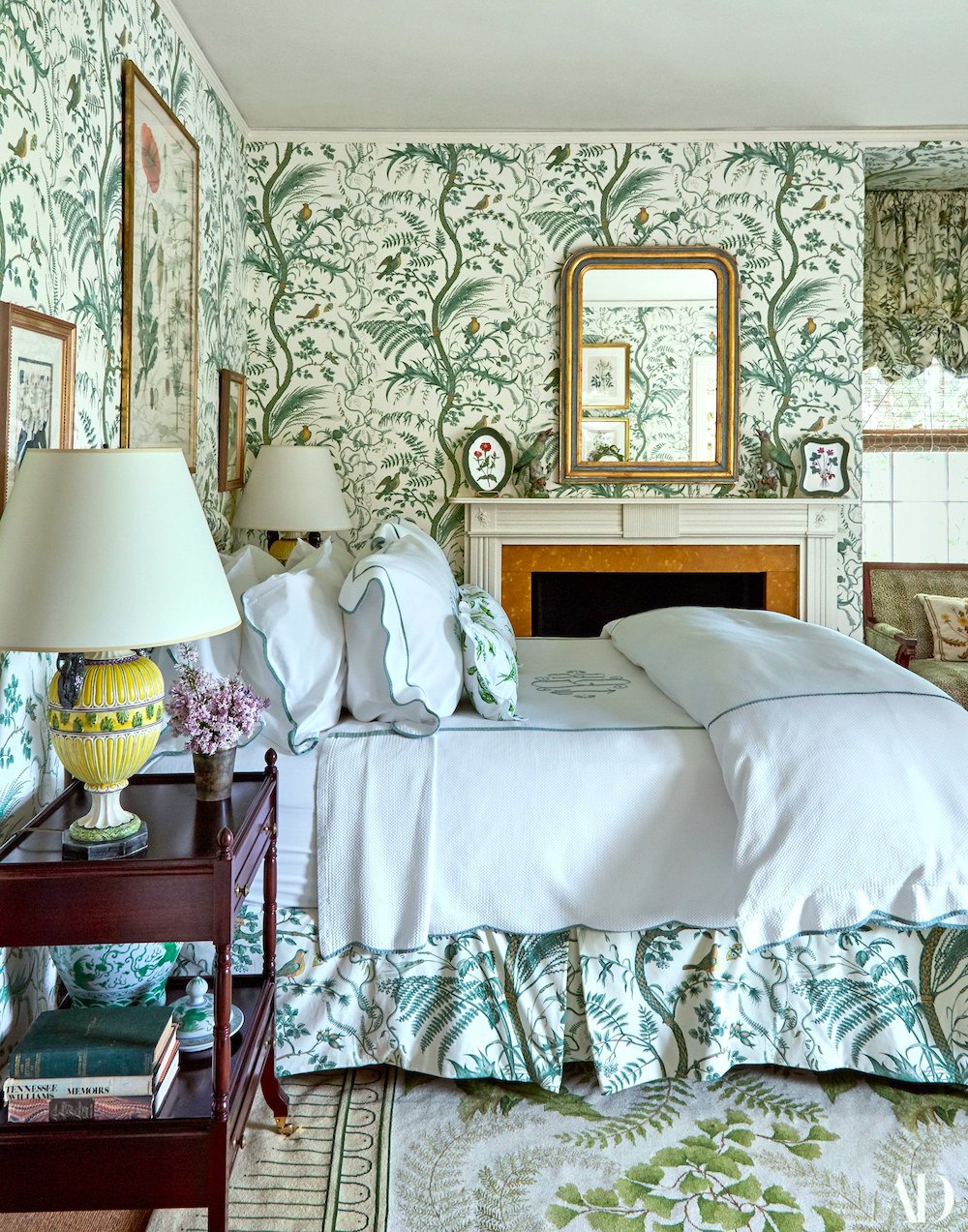 Architectural Digest Tory Burch Green And White Bedroom