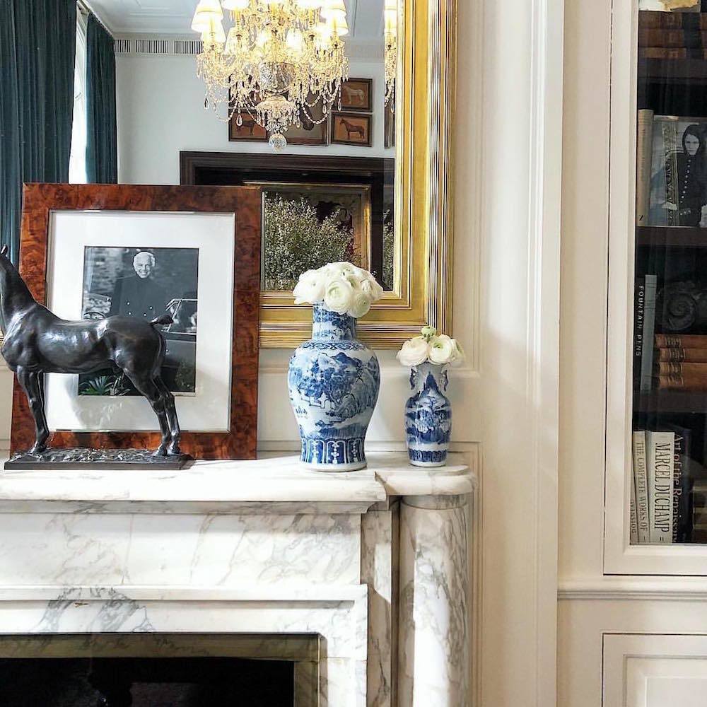 via @stevecordony instagram - @ralphlaurenhome showroom palazzo Ralph Lauren Milan - marble fireplace mantel