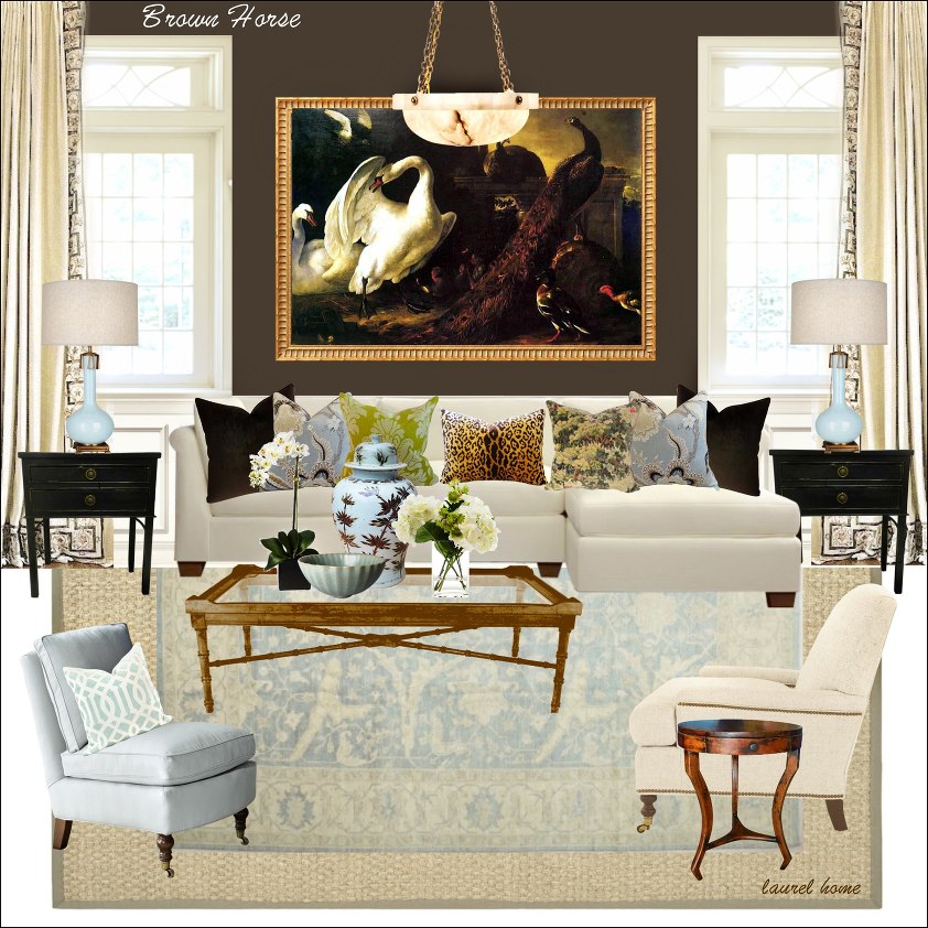 living room - From the Laurel Home Paint and Palette Collection. This is Benjamin Moore Brown Horse wall color