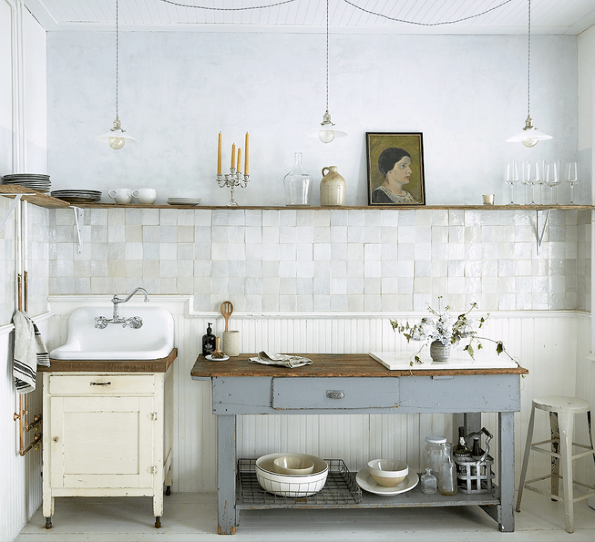 kitchen-weathered white-4X4 cle terracotta tile - via remodelista - subway tile substitute