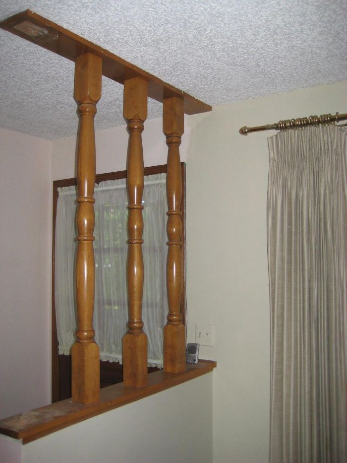 ugly brown 70s spindles - removal - via stonesoupforfive - ranch house