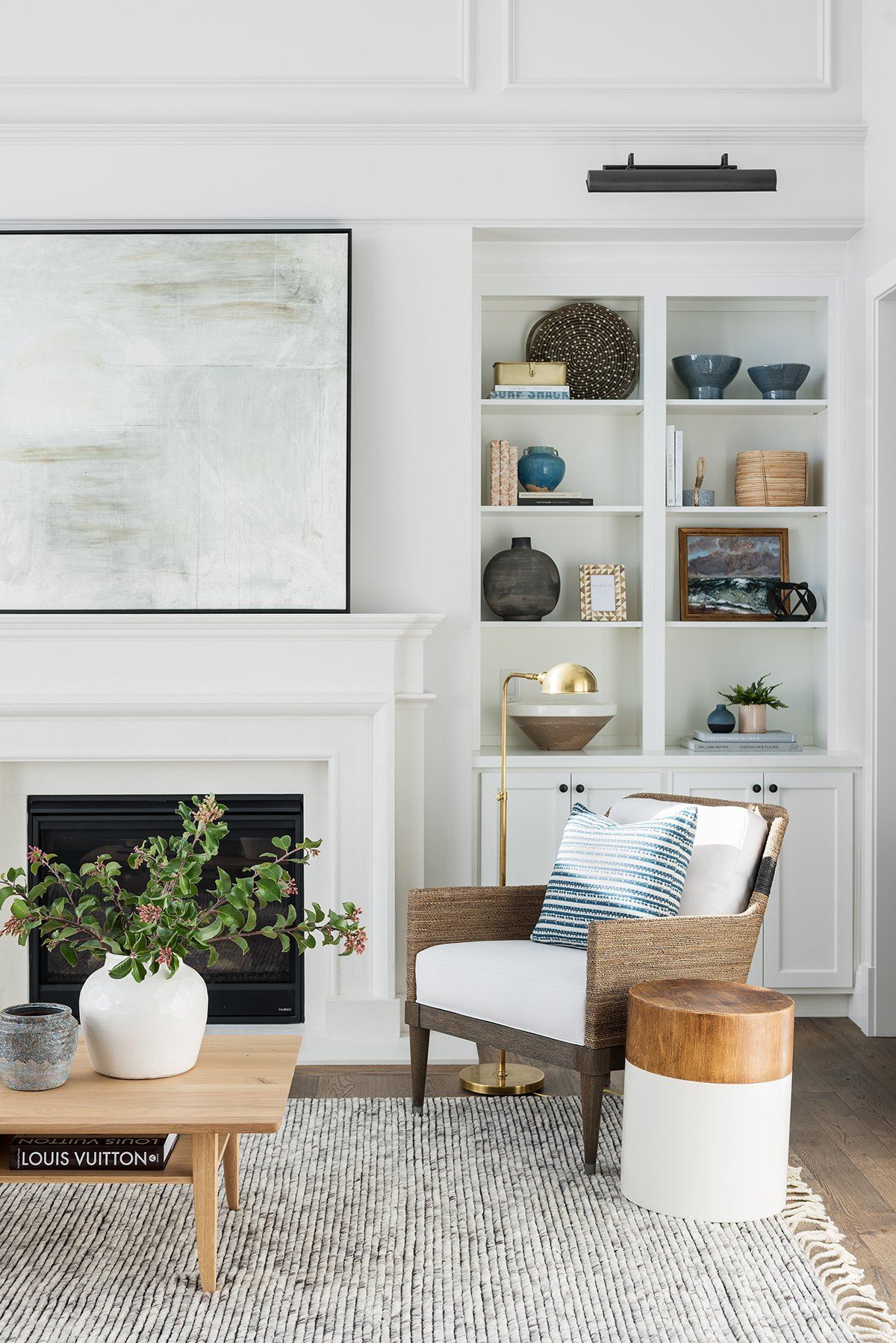 Studio-McGee - hide the TV - large art over fireplace - Laurel Home