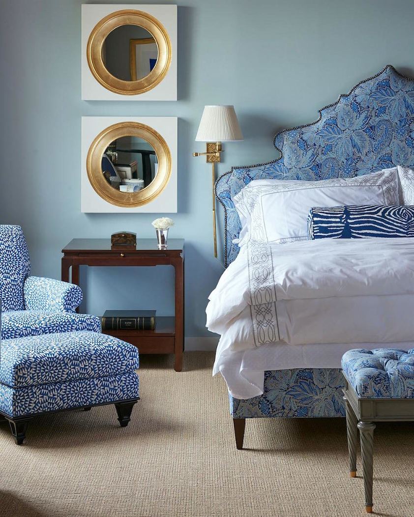 Quick- Start Interior Design Guide 2019 GLASS SLIPPER 1632 - Alexa Hampton blue on blue bedroom - Hickory Chair - best pale blue paint colors