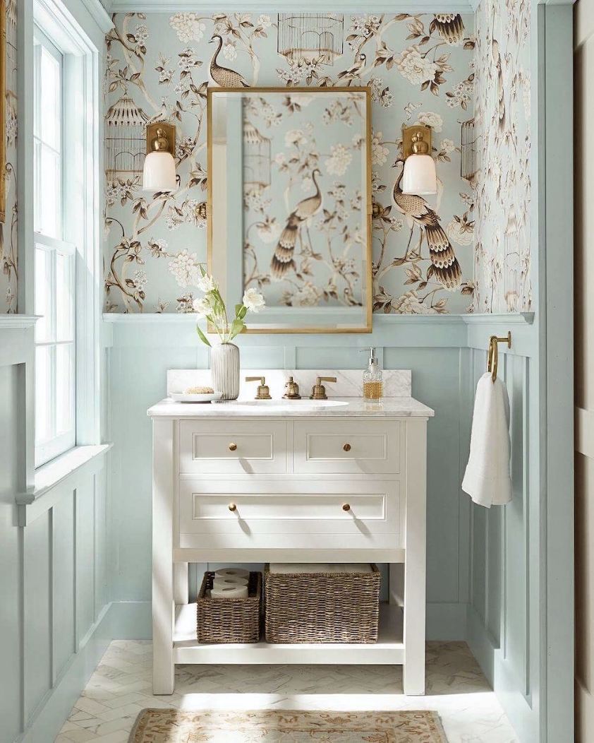 Corrected - Pottery Barn cool blue and white bathroom 