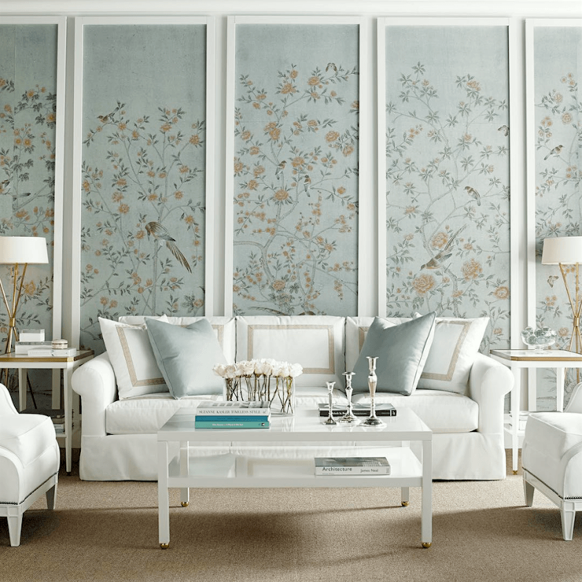 Suzanne Kasler for Hickory Chair - DeGourany wallpaper - pale blue background