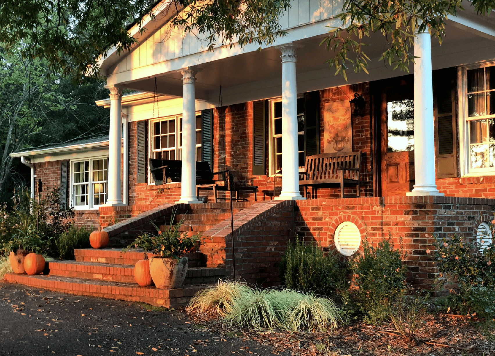 best colors to go with a red brick house in Atlanta - porch