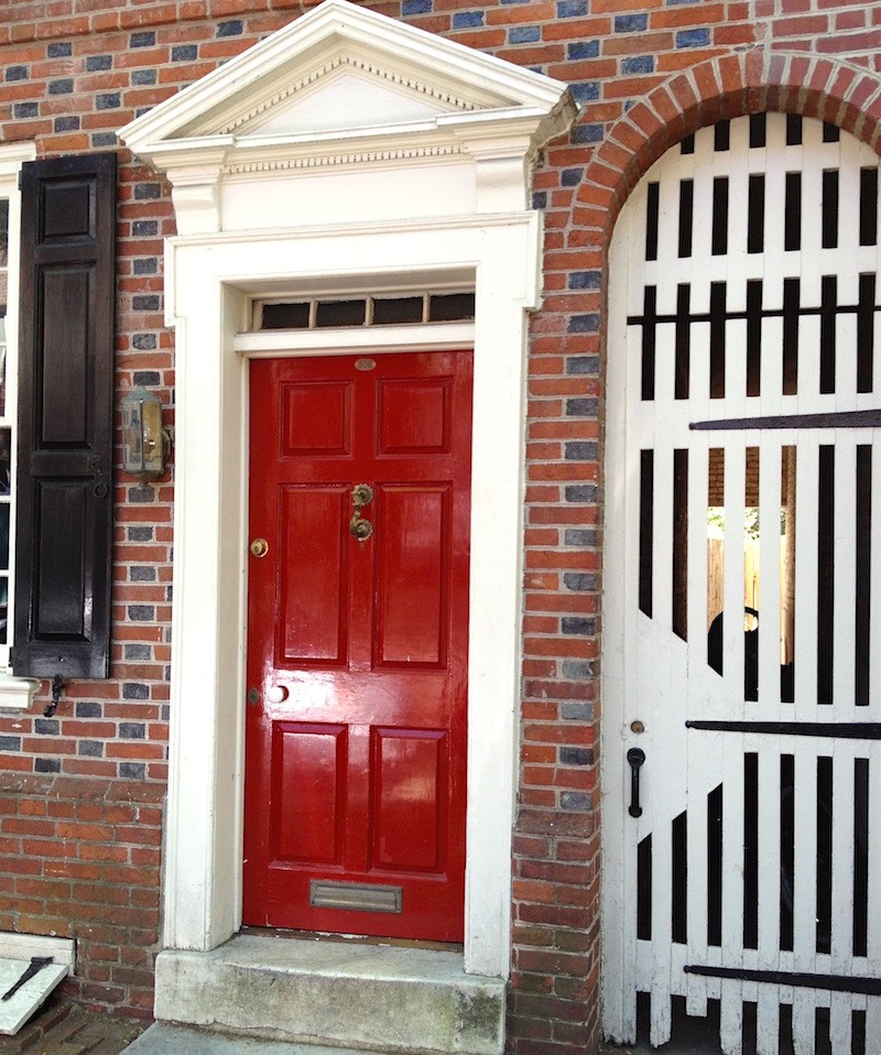 via Victoria Elizabeth Barnes blog - Heritage Red front door - best colors to go with a red brick house