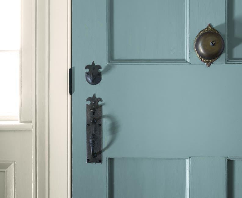 cottage red, van courtland blue door, black shutters