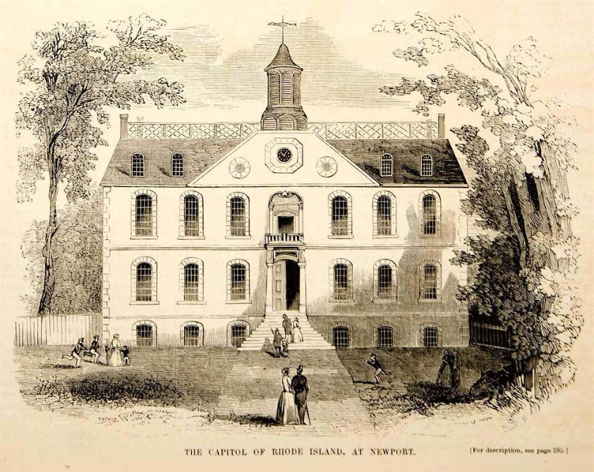 1853 wood engraving old colony state house Newport, R via periodpaper.com