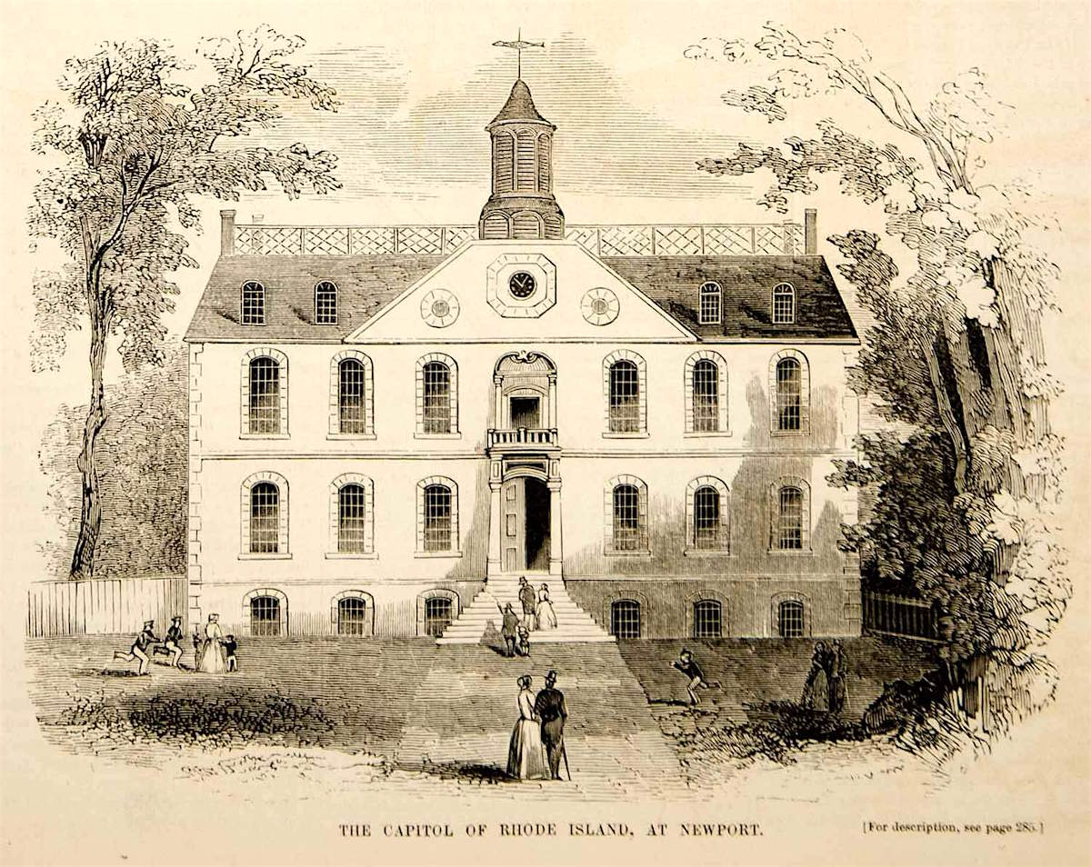 1853 wood engraving old colony state house Newport, R via periodpaper