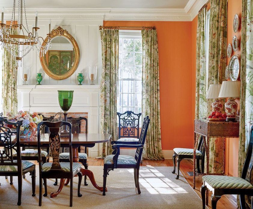 James T Farmer - traditional dining room - photo: Emily Followill - orange walls