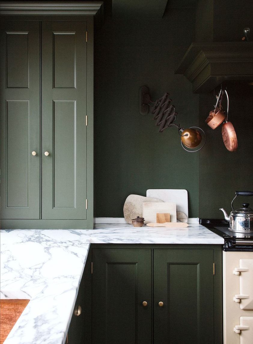 Plain English Kitchen Green kitchen marble countertops