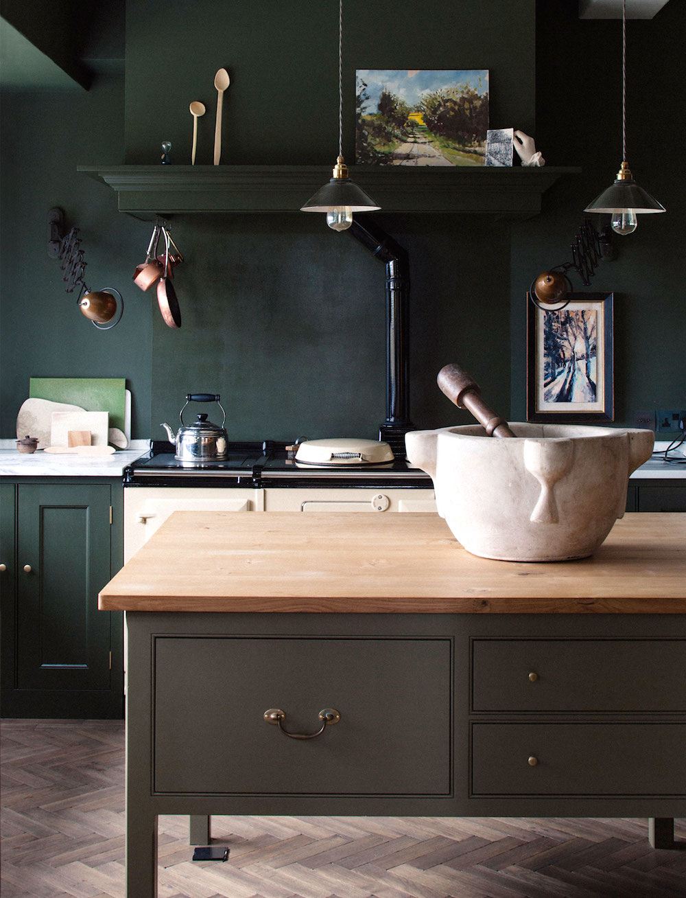 Plain English Kitchen - fabulous dark green kitchen - dark rooms