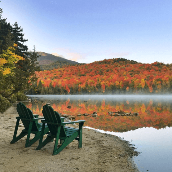 @theyellownote autumn Lake George - adirondack chairs
