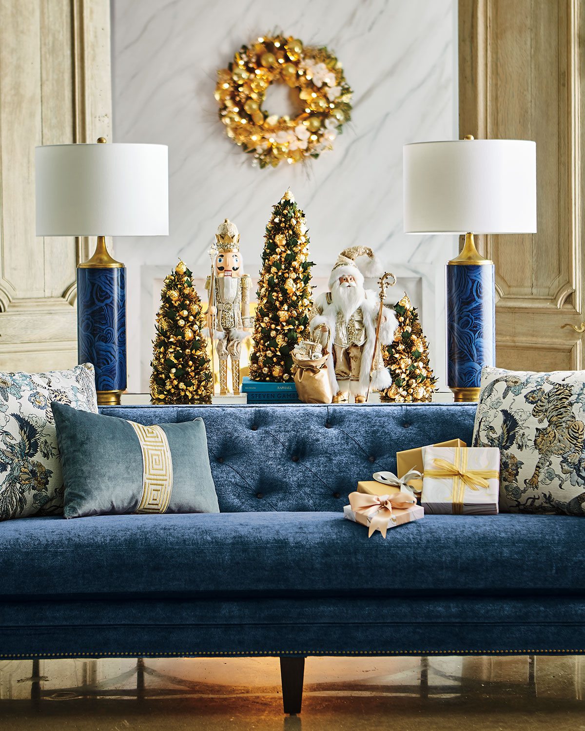 Neiman Marcus blue and gold Christmas Decor - Laurel Home