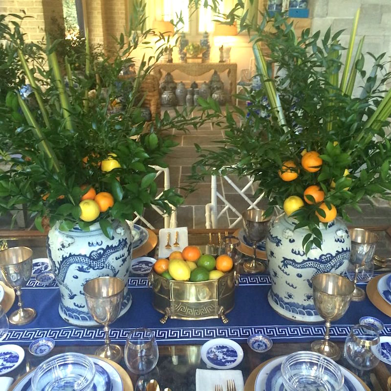Parker Kennedy Living - table top blue, green, orange, and yellow Christmas holiday tabletop