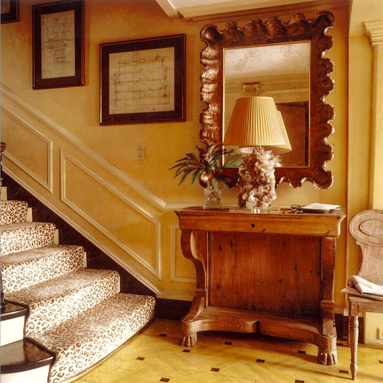 monochromatic interiors @milesredd @gilschafer on instagram - monochromatic interiors - staircase - gold walls