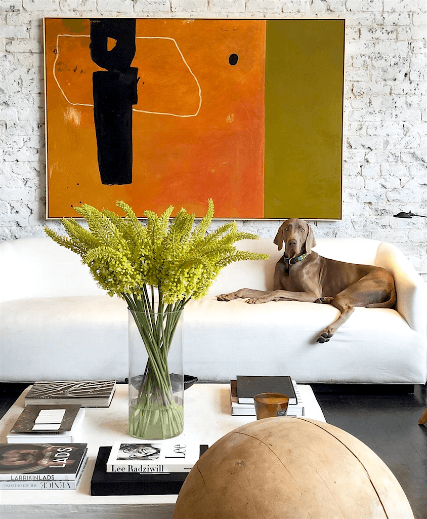 via @william_mclure on instagram - contemporary interiors - abstract art - color orange, olive green, black