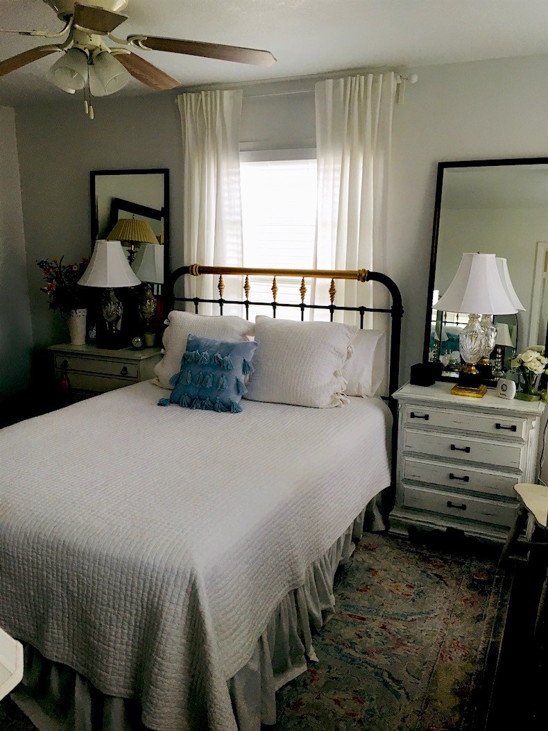 Bedroom decorating ideas bed - chest before - fan