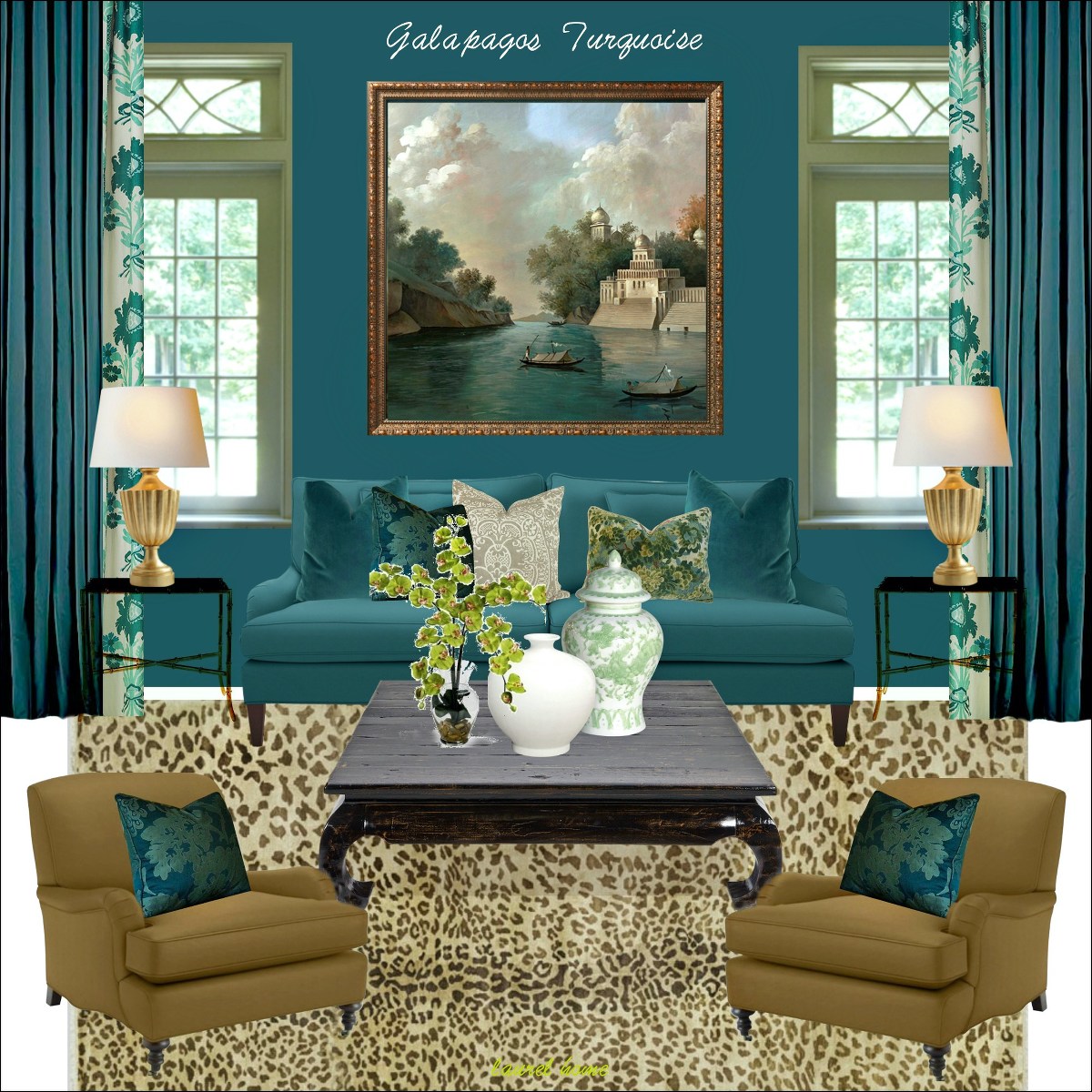 Unique Turquoise Color Living Room for Simple Design