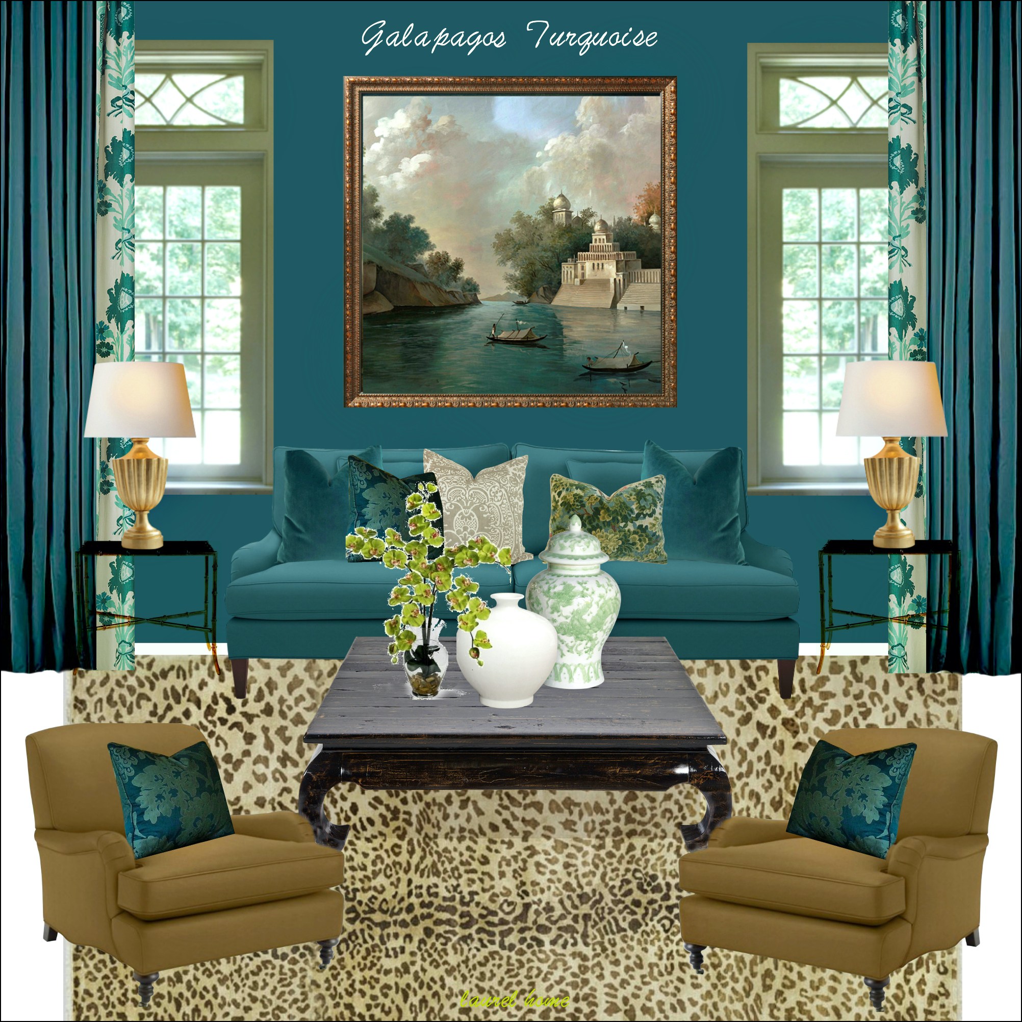 galapagos turquoise living room - saturated teal wall colors