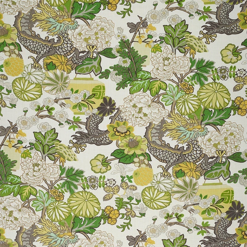 Chiang Mai Dragon Citrus on Etsy - palette with gray walls