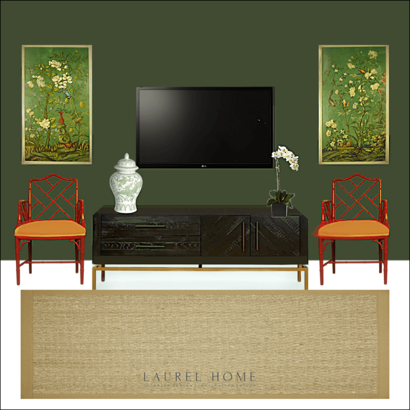 TV wall painted Colonial Verdigris cw-530 - palette with gray walls