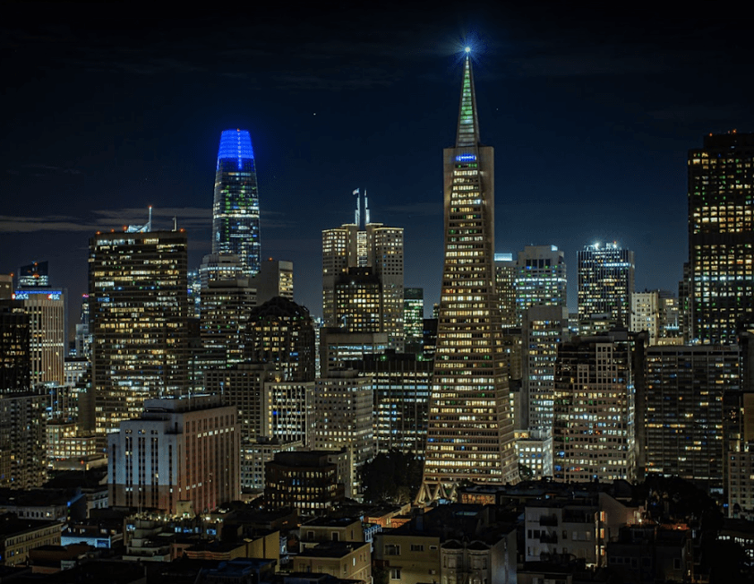 San Francisco downtown skyline at night from Coit Tower Image by Andrew Rettman