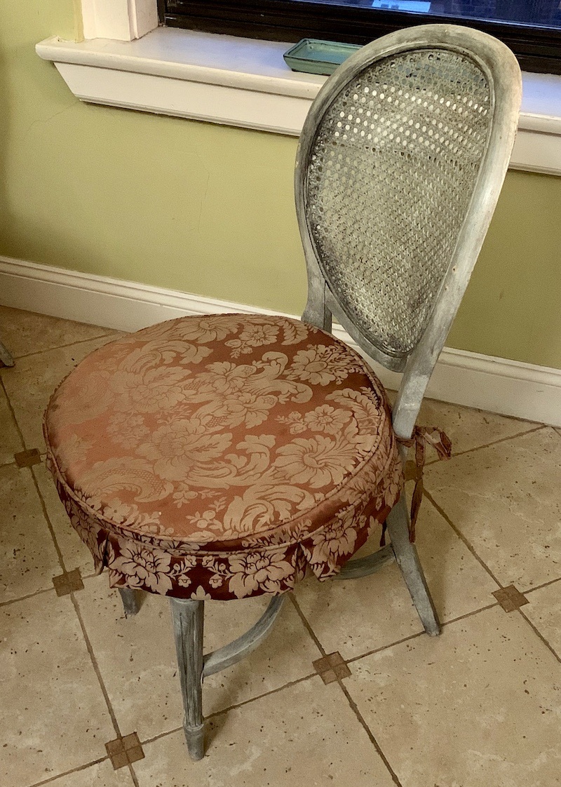 antique chair - Stroheim silk damask - not one the best upholstery fabrics