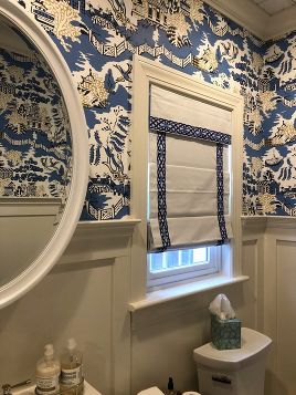 Blue and White Chinoiserie bathroom - Roman Shade - Bed, Bath and Beyond
