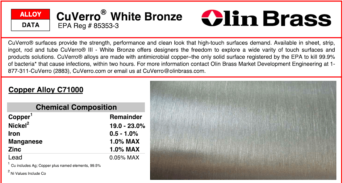 CuVerro White Bronze - Copper Looks Like Stainless Steel