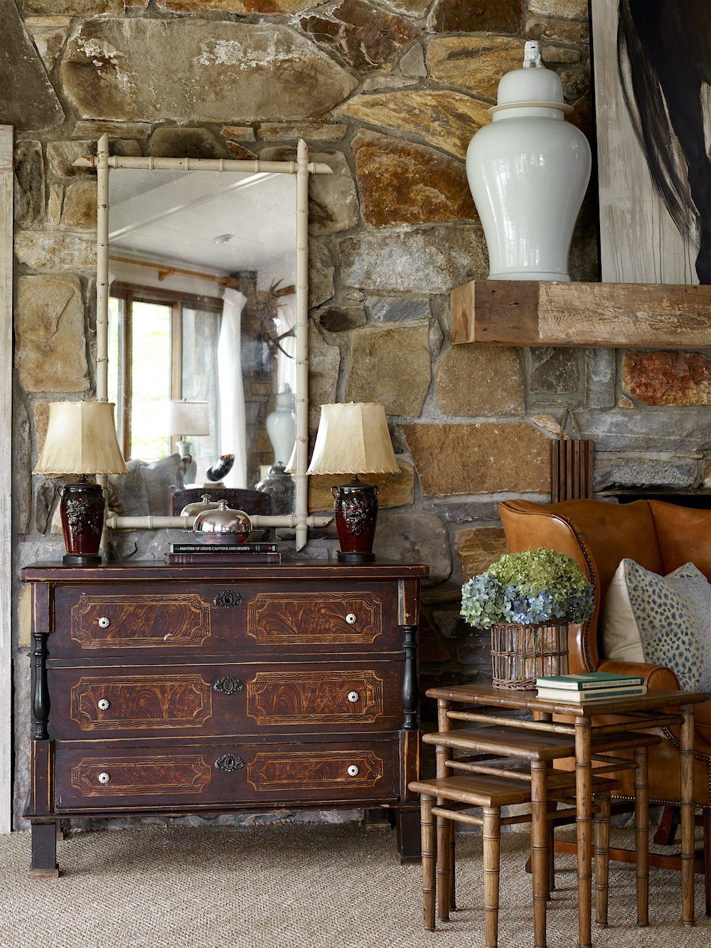 James Farmer vignette log cabin showhouse - rustic decor