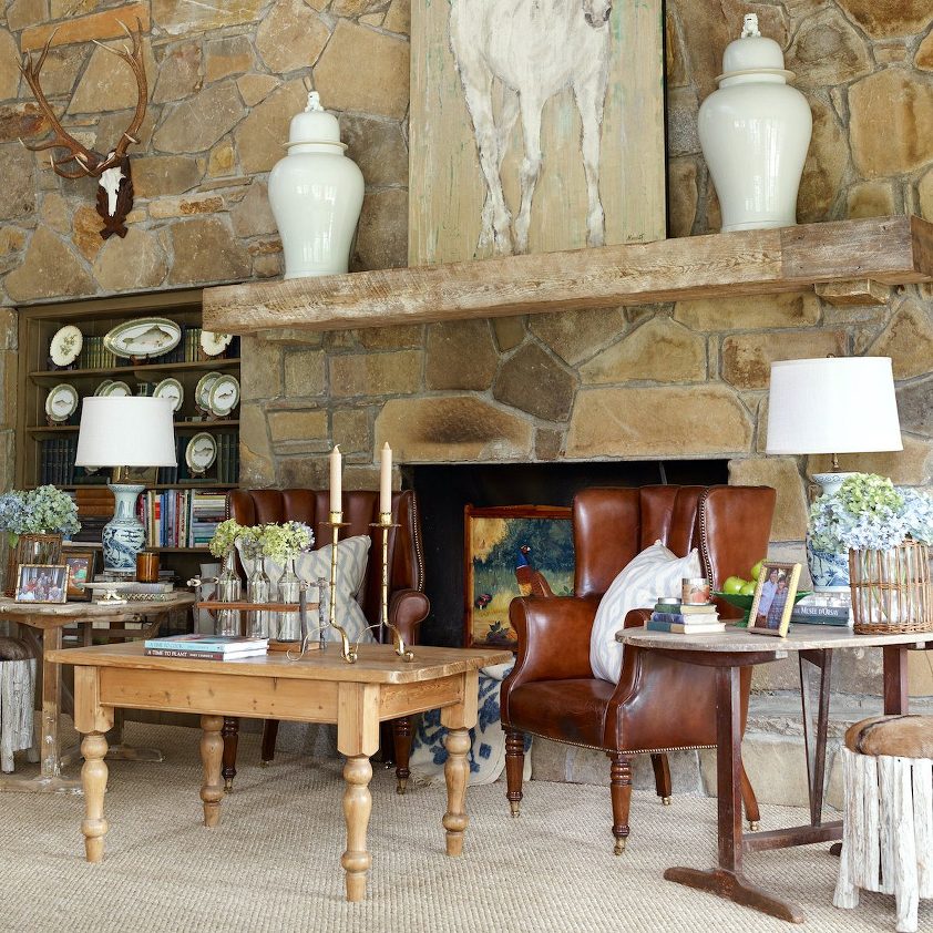 James T Farmer, Rustic decor - with Chinoiserie - stone fireplace