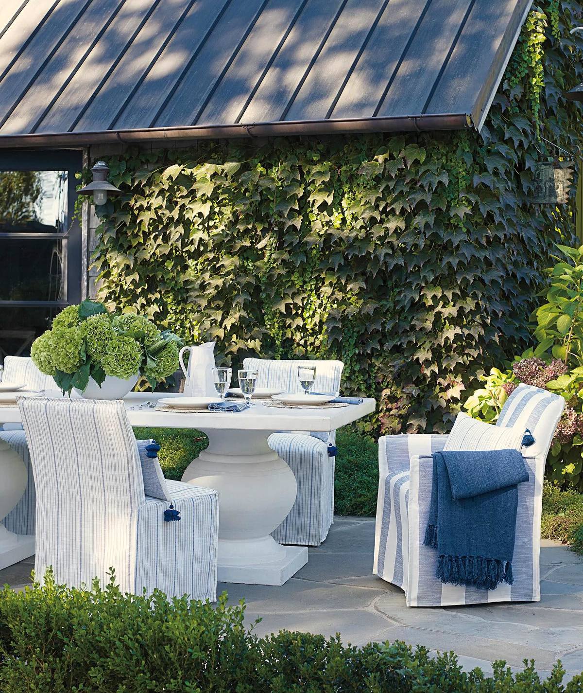 Serena & Lily Sundial Outdoor Side Chair Performance Navy Surf Stripe