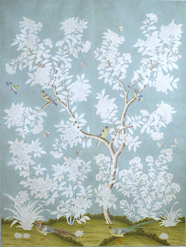 Handpainted Silk Deco - Etsydobrien788 New Chinese-style hand-painted bamboo, peony, flower and bird wallpaper