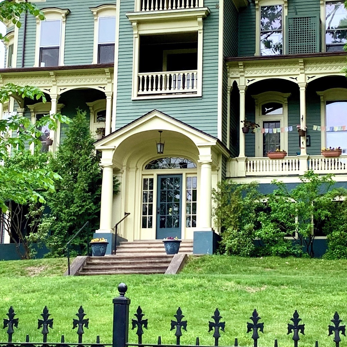 entrance symmetrical late Victorian house, Northampton, MA Laurel Home