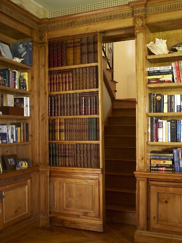 Hidden staircase behind secret door library - original source unknown