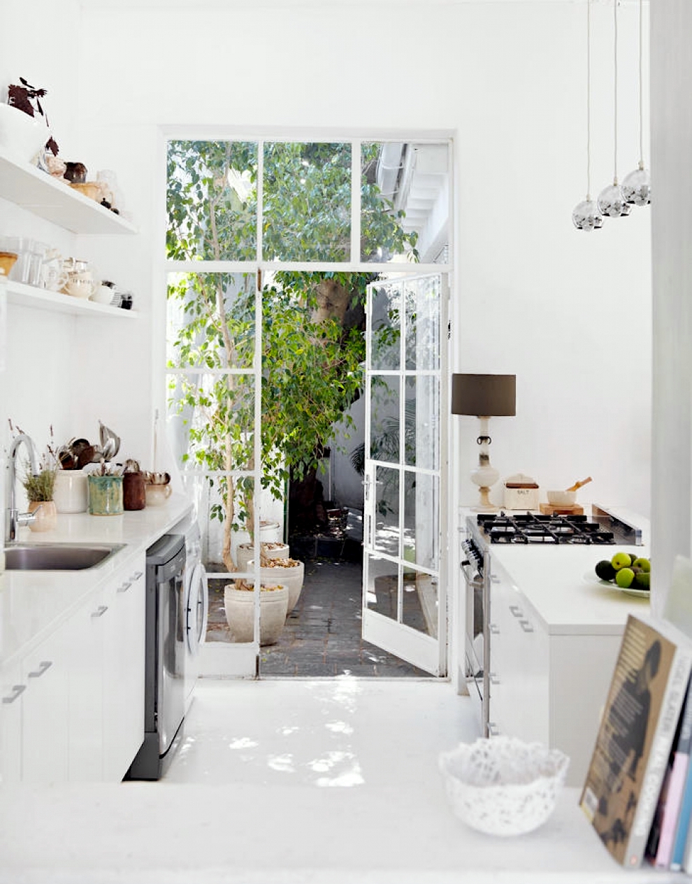 tiny kitchen - white - kitchen - French Doors
