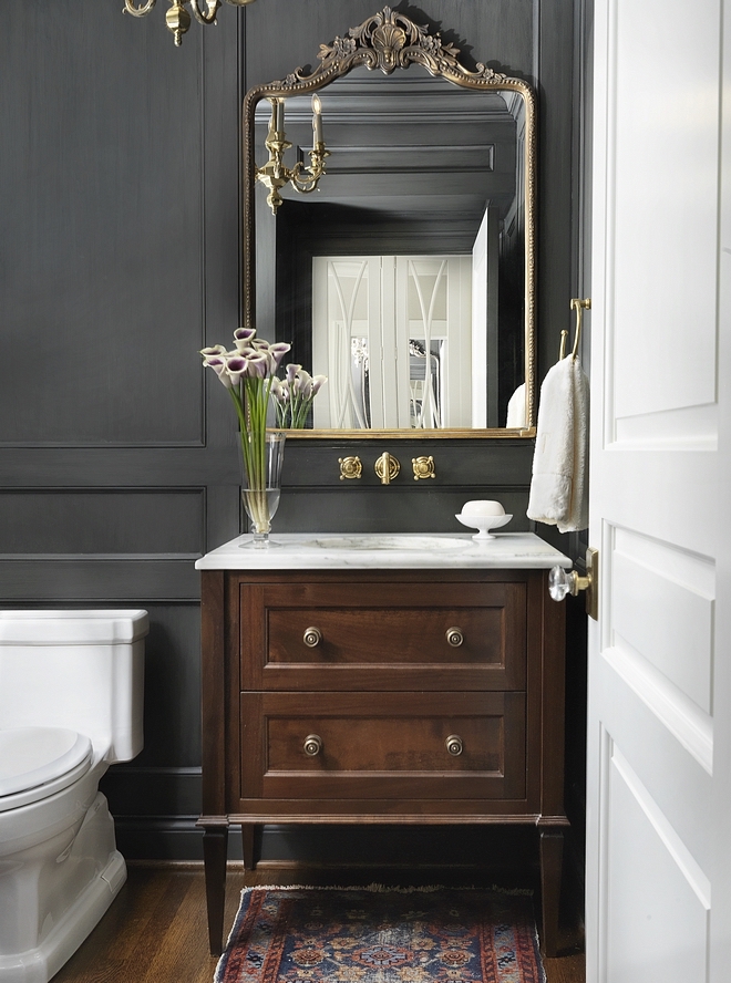 Amy Studebaker design - handsome powder room bathroom