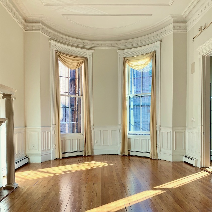 Back Bay Boston Brownstone apartment current hardwood floor stains