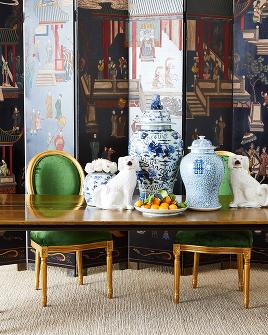 Classic Home Furnishings - Chinoiserie - Staffordshire dogs - Louis XVI chairs