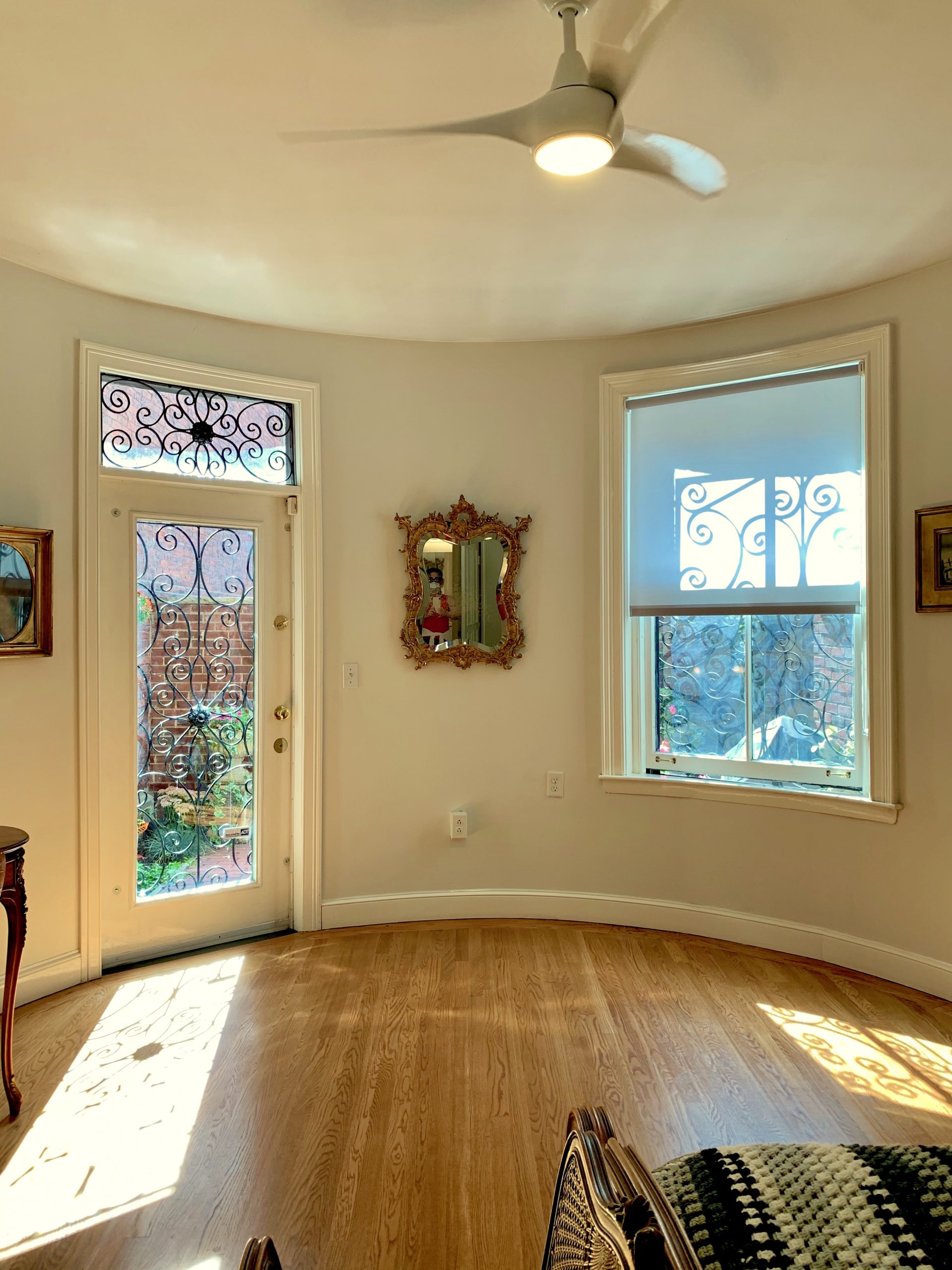 master bedroom design - bay window - door to garden - curved wall