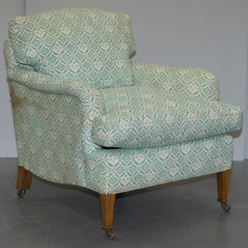 mid-century Howard & Sons club chair in original ticking fabric